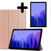 Hoes Geschikt voor Samsung Galaxy Tab A7 Hoes Book Case Hoesje Trifold Cover Met Screenprotector - Hoesje Geschikt voor Samsung Tab A7 Hoesje Bookcase - Rosé goud