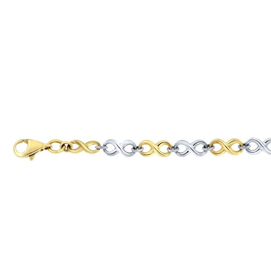 Lucardi Dames Bicolor armband infinity - 14 karaat goud - Armband - Cadeau - 19 cm - Witgoud en Geelgoud