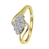 Lucardi Dames Ring entourage 9 diamanten 0,08ct - Ring - Cadeau - 14 Karaat Goud - Geelgoud