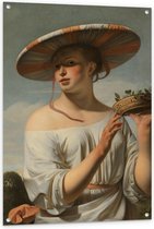 Tuinposter – Oude meesters - Meisje met brede hoed, Caesar Boëtius van Everdingen - 80x120cm Foto op Tuinposter  (wanddecoratie voor buiten en binnen)