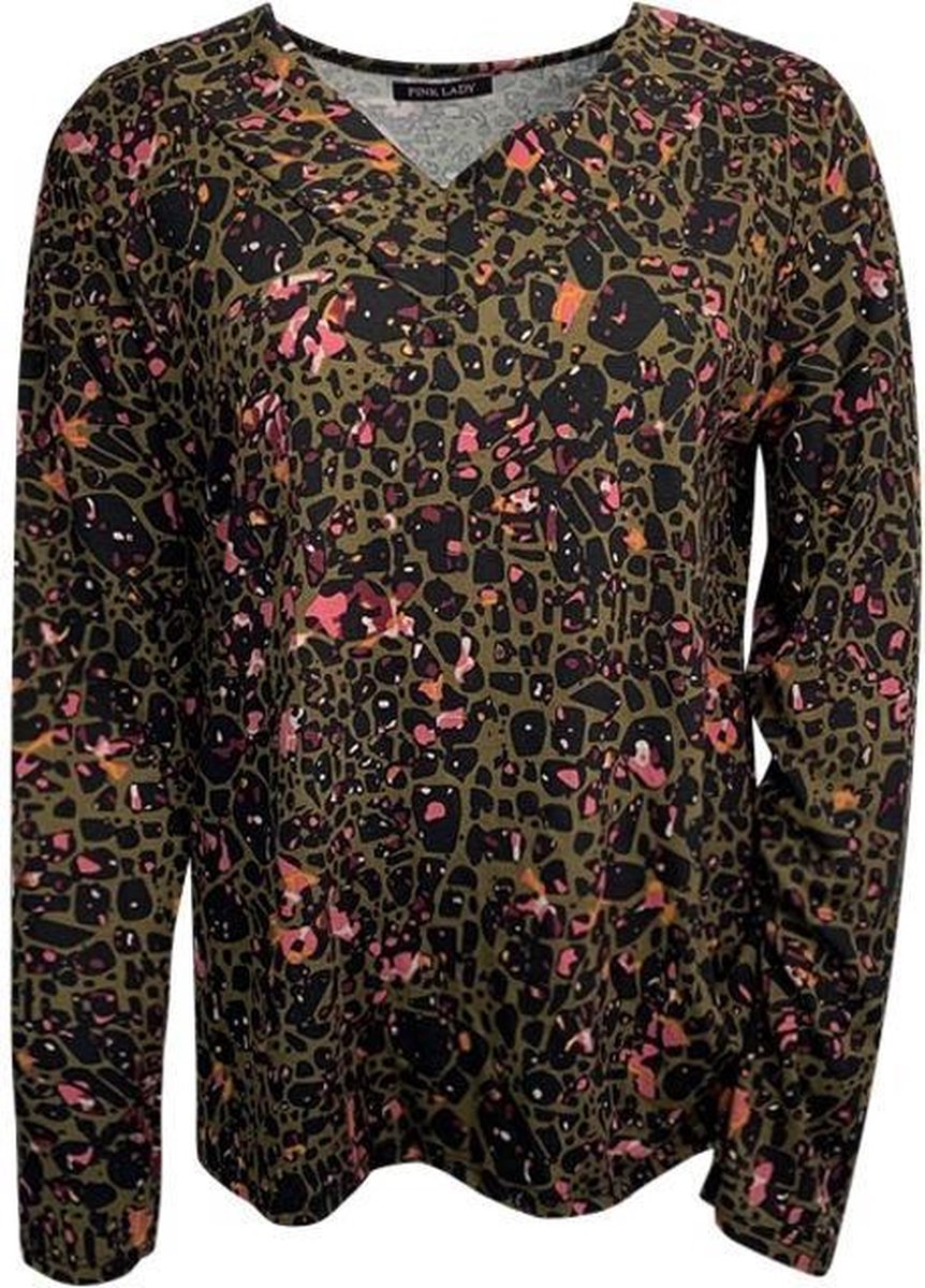 Lady dames shirt v-hals army print Roze