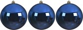 6x Grote kobalt blauwe kunststof kerstballen van 14 cm - glans - kobalt blauwe kerstboom versiering