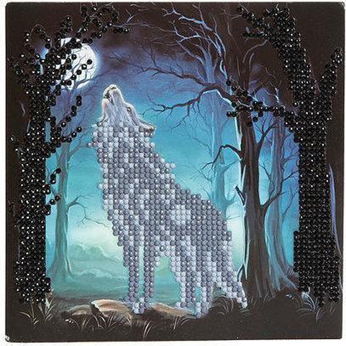 Diamond Painting Crystal Card Kit ® Howling Wolf, 18x18 cm, Partial Painting — afbeelding 3