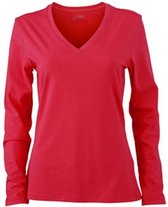 James and Nicholson Dames/dames Rekken V-hals langgevouwen Shirt (Roze)