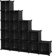 Vakkenkast met 16 kubussen - Boekenkast, schoenenrek, cubus rek, Kast van PP-kunststof, Ruimteverdeler voor slaapkamer, kantoor - zwart