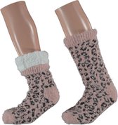 HomeSocks Antislip Leopard Roze