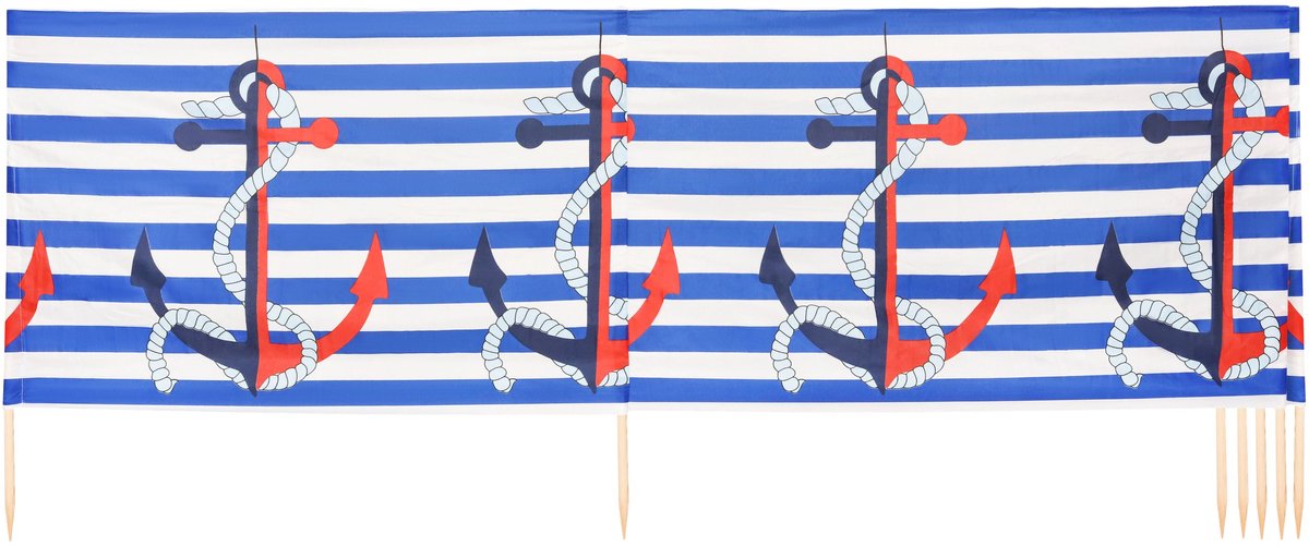 Garronda 10m Strand Windscherm Met Stokken - Windscherm Strand – Windscherm – Camping – Strepen/Anchor-4 - LA-EX-Wb-10m
