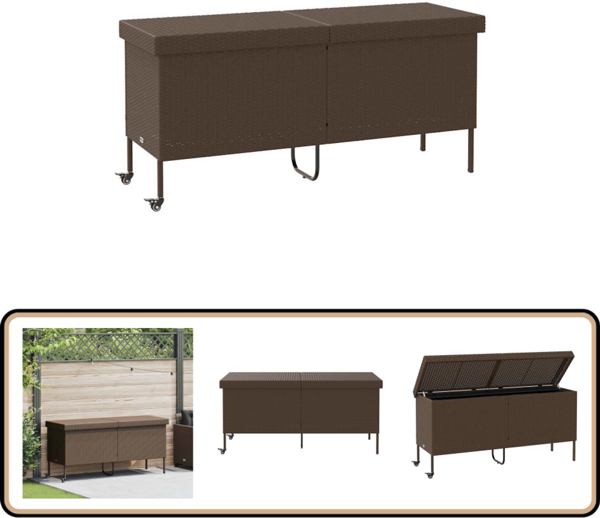 vidaXL - Tuinbox - met - wielen - 160x55x75 - cm - poly - rattan - bruin