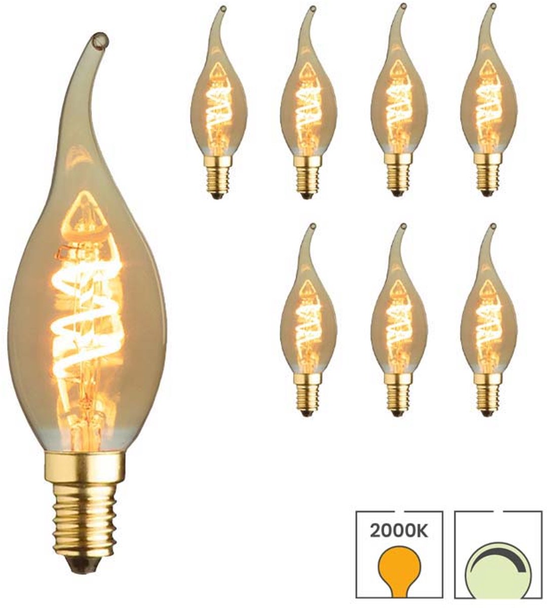Lybardo - E14 LED Lamp - 8-pack - Kaarslamp - 2W Dimbaar - 2000K Extra Warmwit Licht