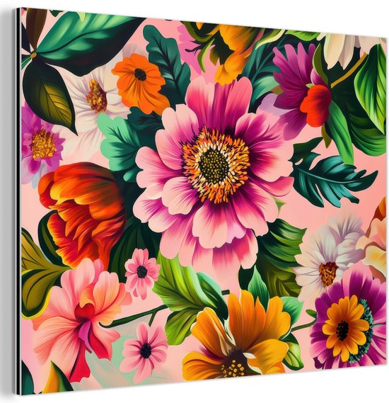 Tableau aluminium 80x60 cm - Décoration murale métal - Fleurs - Coloré - Rose - Décoration murale métal salon - Décoration industrielle - Photo sur dibond - Accessoires industriels chambre