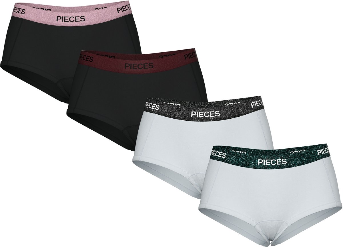 Pieces Dames Hipster PCLOGO Glitter 4-Pack Zwart/Wit