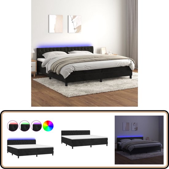 vidaXL Boxspring met LED 200x200 cm - Zwart Fluweel Boxspring - Bed ...