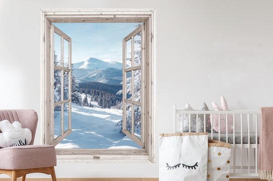 Stickers muraux - Film autocollant - Transparent - Hiver - Paysage - Nature - Berg - Arbres - Wit - 120x160 cm - Film adhésif - Stickers muraux chambre enfant - Papier peint autocollant XXL - Papier peint autocollant - Film autocollant