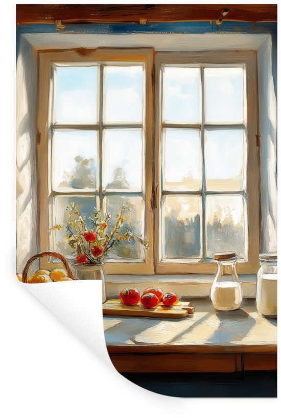Muurstickers - Sticker Folie - Stilleven - Keuken - Doorkijk - Vintage - 60x90 cm - Plakfolie - Muurstickers Kinderkamer - Zelfklevend Behang - Zelfklevend behangpapier - Stickerfolie