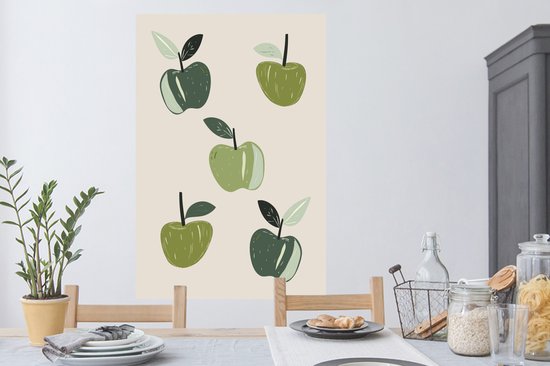 Muurstickers - Sticker Folie - Appels - Groen - Illustratie - Bladeren - 80x120 cm - Plakfolie - Muurstickers Kinderkamer - Zelfklevend Behang - Zelfklevend behangpapier - Stickerfolie