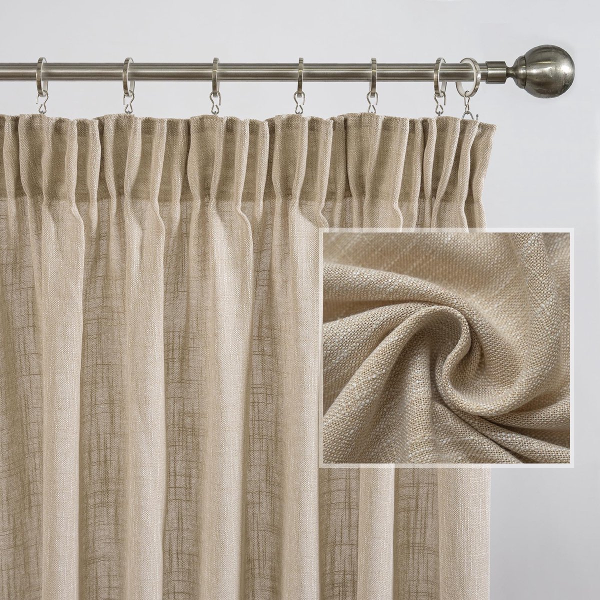 My Ninki ® Gordijnen Set van 2 met Linnenlook voor Moderne en Natuurlijke Interieurstijl, 160 x 140 cm, Beige bruin