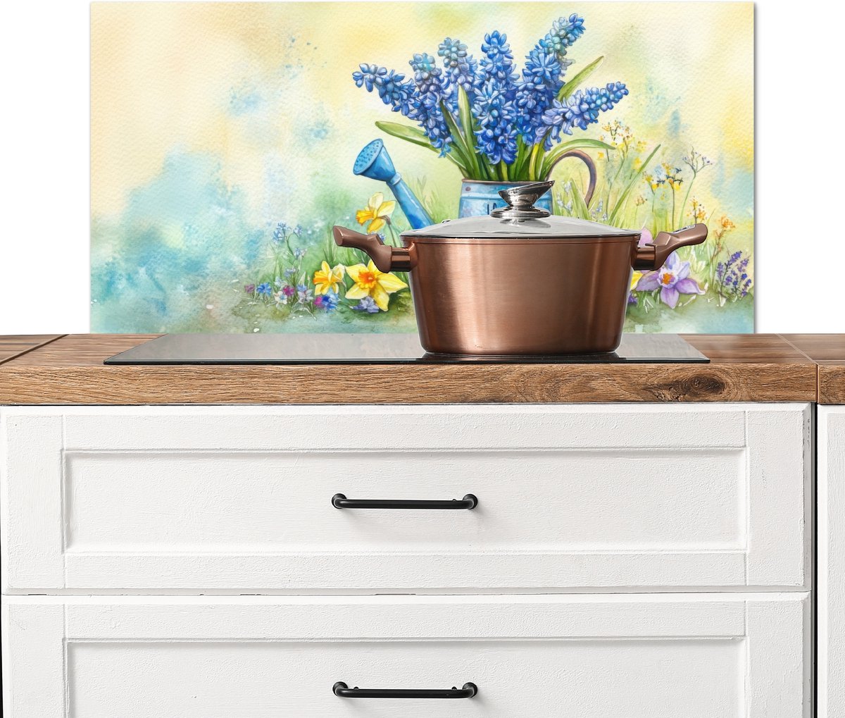 Spatscherm keuken 90x45 cm - Kookplaat achterwand Lavendelbloemen - Quote - Gieter - Muurbeschermer - Spatwand fornuis - Hoogwaardig aluminium