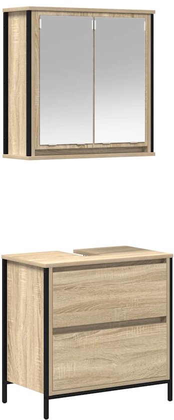 vidaXL 2-delige Badkamermeubelset keramiek en bewerkt hout, badkamerset, badkamerkastje, badmeubel, wastafelmeubel, badkamer kast, wastafelkast