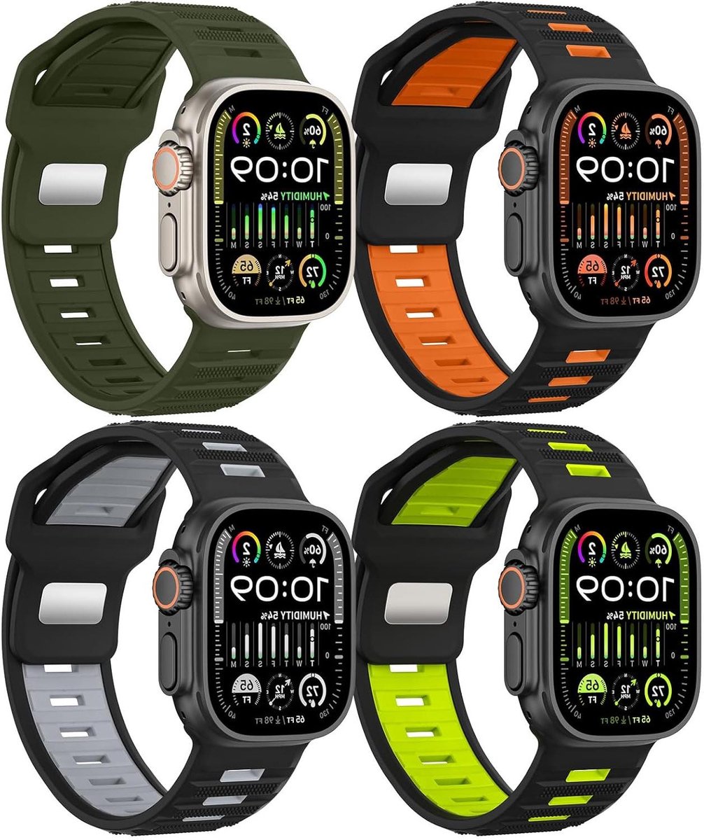 4Pack Ultra 2/Ultra 49mm 46mm 45mm 44mm 42mm Men 26mm Wide Silicone Sport Loop Bands for Apple Watch Series 10 9 8 7 6 5 4 3 2 1 SE