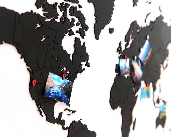 MiMi Innovations Carte du Wereldkaart en Bois de Luxe - Décoration Décoration murale - Véritable Puzzle avec Noms de Pays - 150x90 cm/59.1x35.4 pouces - Zwart