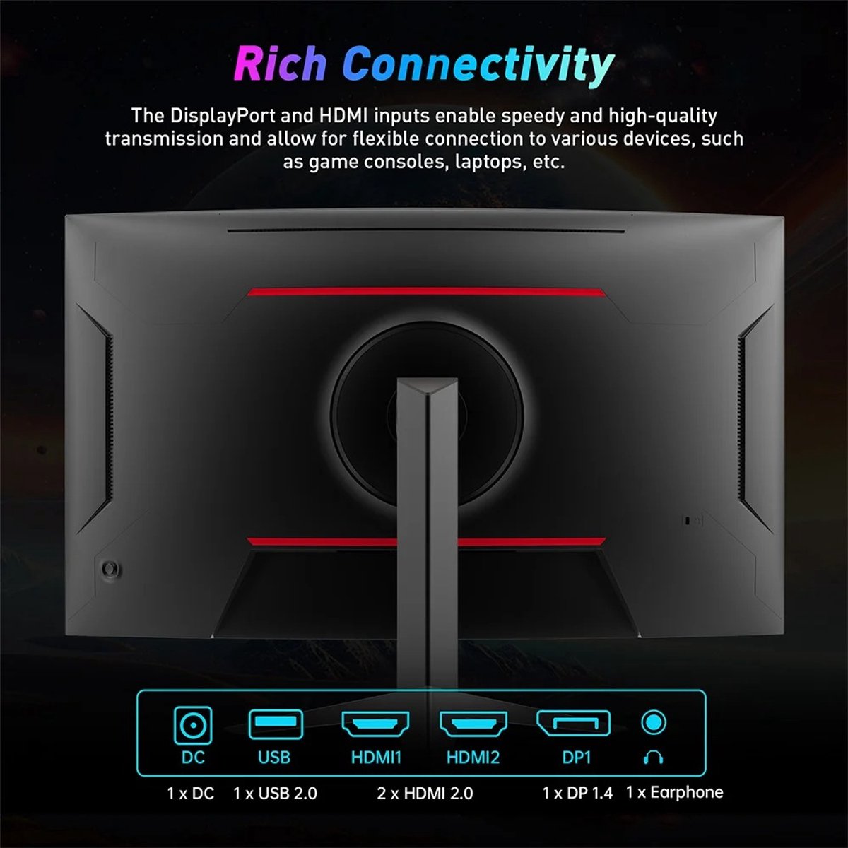 Stemily Gaming Monitor 32 inch Gebogen 240Hz 1920x1080 - afbeelding 3