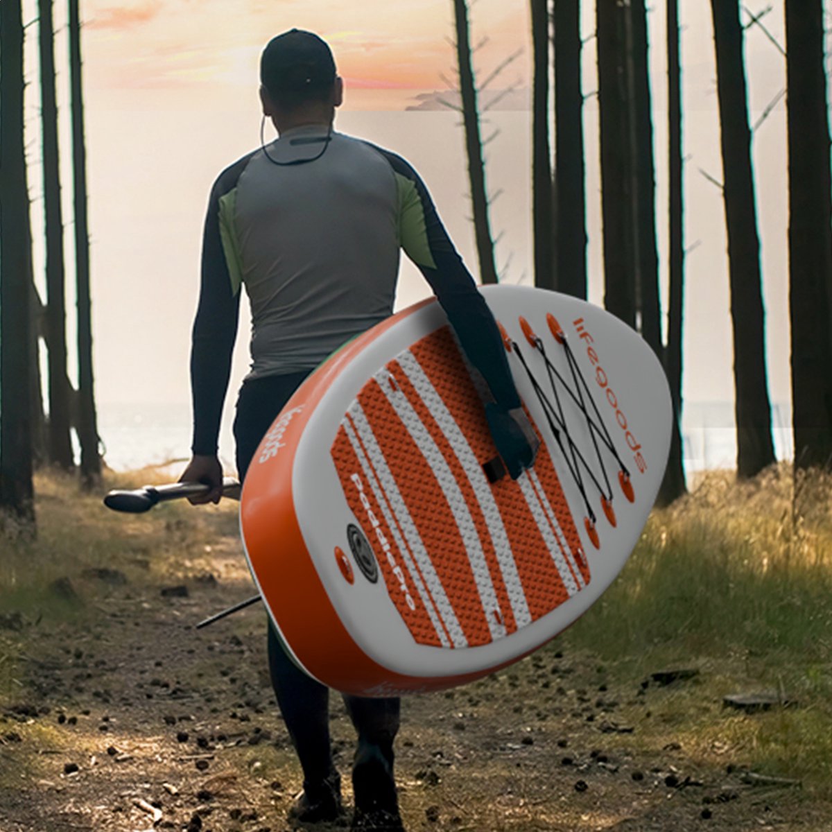 LifeGoods PaddlePro SUP Board - met Zitje - Opblaasbaar Paddle Board - Complete Set - Max. 150KG - 320x81cm - Wit/Oranje – foto 7