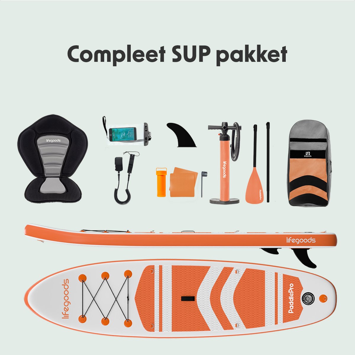 LifeGoods PaddlePro SUP Board - met Zitje - Opblaasbaar Paddle Board - Complete Set - Max. 150KG - 320x81cm - Wit/Oranje – foto 4