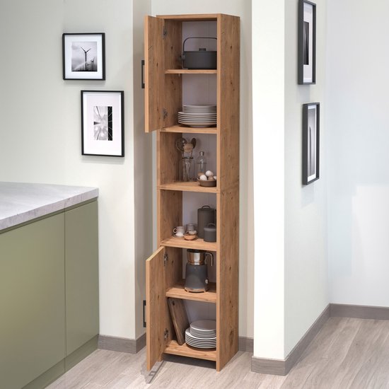 en.casa] Kolomkast Rautrina hoge kast badkamerkast keukenkast met deuren en open vakken 180x35x30 cm wit