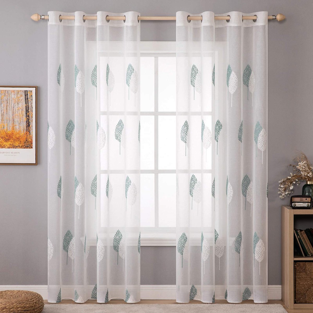 My Ninki ® Stijlvolle Transparante Gordijnen met Geborduurd Bladmotief voor Woonkamer en Slaapkamer
