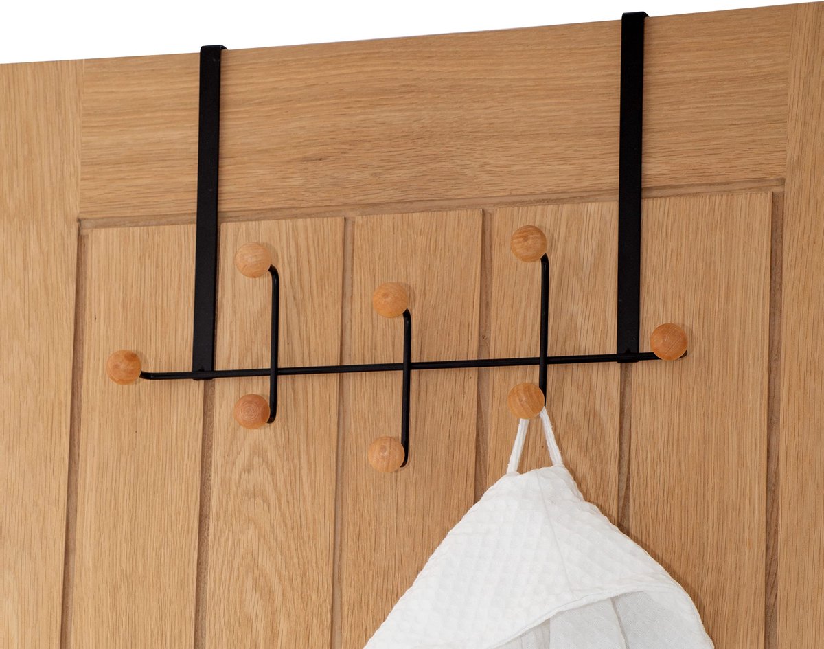 My Ninki ® Stijlvolle Deurkapstok met 8 Houten Haken voor Optimaal Ruimtegebruik en Moderne Look