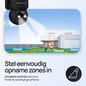Zwarte Protectly beveiligingscamera met instelbare opnamezones. Complete controle over de beveiligingscamera.