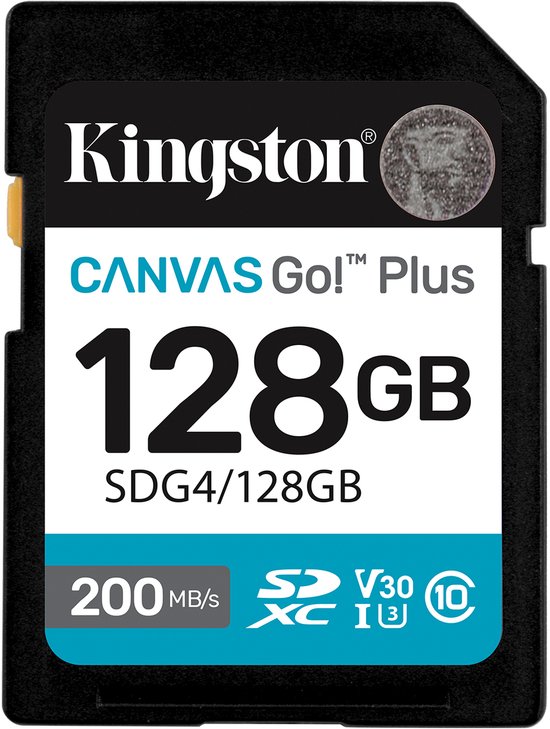 Carte mémoire SDXC Canvas Go Plus Gen4 128 Go 200 Mo/s C10 UHS-I U3 V30 de Kingston Technology