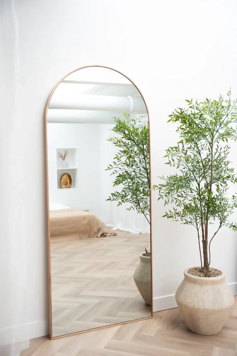Nordic Style® Boogspiegel 210x90cm - Naturel Eiken hout - Scandinavische Spiegels - Halfrond - Pas spiegel - Staande spiegel - Kleedkamer spiegel - Pas - Boog - Half Rond Ronde - Woonkamer - Wand - Muurspiegel - Muur