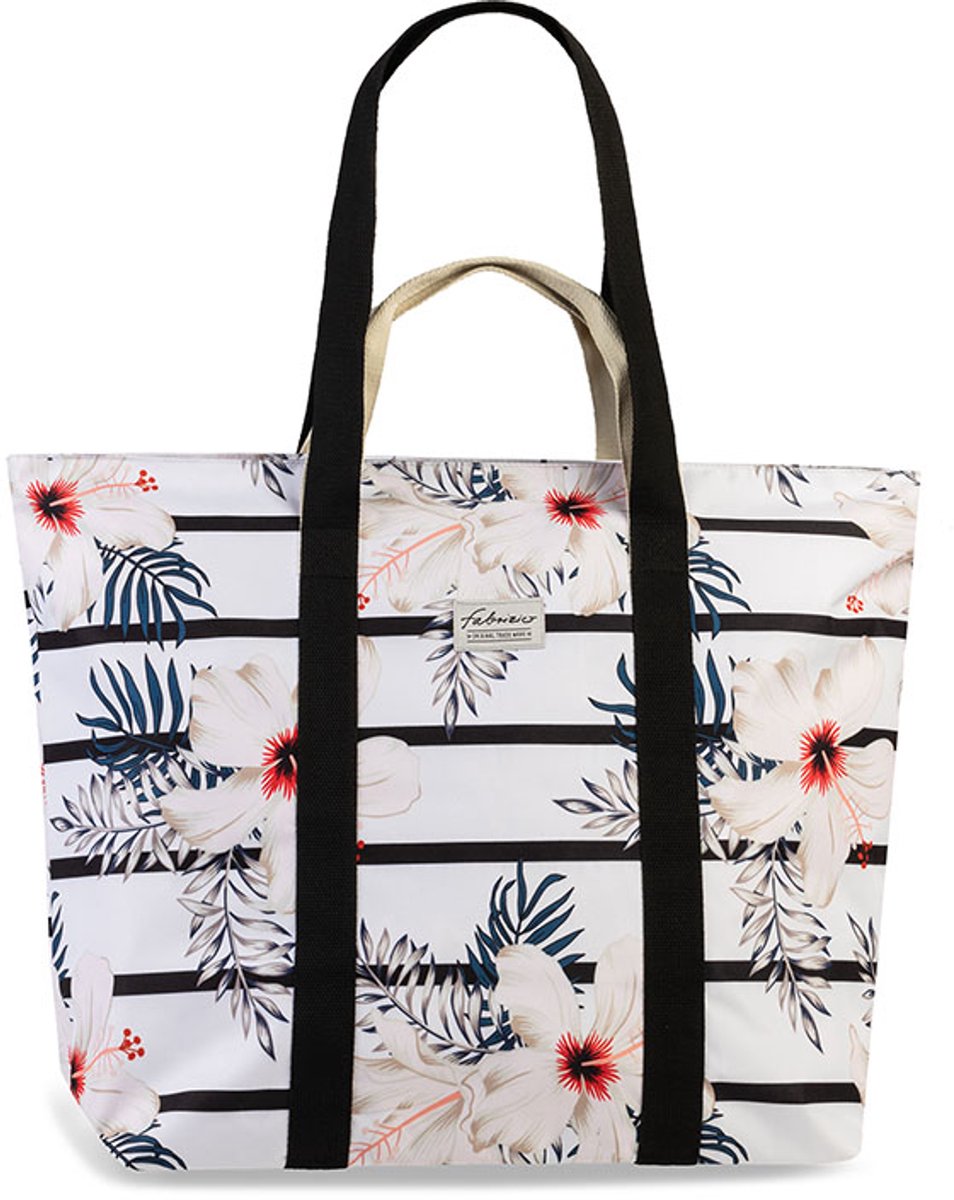 Fabrizio Strandtas Bloemenprint Zwart/Wit