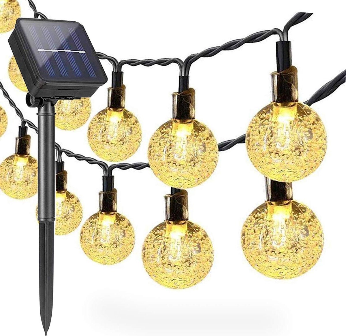 Zonne-energie lichtsnoer buiten tuin 65m 30 leds waterdicht lichtketting wereldbol kristallen bol - decoratie festival kleurrijk licht feest bruiloft terras