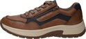 Bruine Rieker sneaker met veters en rits, met blauwe en beige accenten.