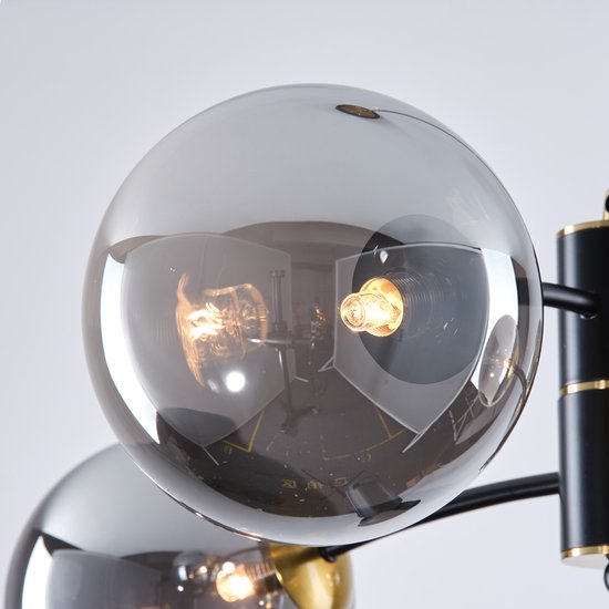 LumenXL - Suspension Firenze - Verre fumé - 4 lumières - Zwart - Or