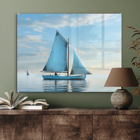 MuchoWow® Tableau sur verre 80x60 cm - Tableau sur verre acrylique - Voilier - Lac - Water - Maritime - Nature - Photo sur verre - Décoration murale salon - Décoration murale chambre - Peintures