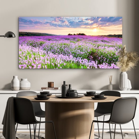 Décoration murale Métal - Aluminium Peinture Industrielle - Lavande - Fleurs - Coucher de soleil - Violet - Prairie - 120x60 cm - Dibond - Photo sur aluminium - Décoration murale industrielle - Pour le salon / chambre
