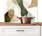 Crédence de Cuisinière en Aluminium 90x60 cm - Japandi - Abstrait - Vert - Écran Pare-éclaboussures pour Plaque de Cuisson - Protection Murale