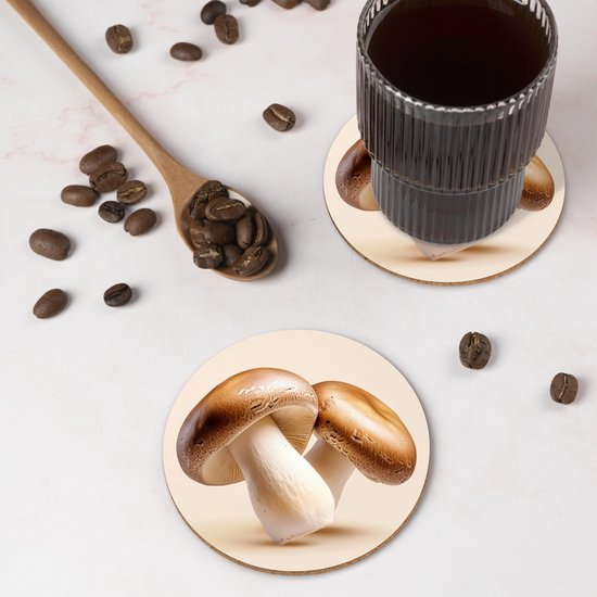 Dessous de verre Champignons - Doux - Beige - 10x10 cm - 6 morceaux - Sous pour Verres et Tasses