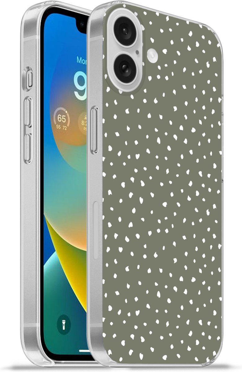 Telefoonhoesje Geschikt voor Apple Iphone 16 Plus hoesje - Stippen - Groen - Wit - Siliconen Telefoonhoesje Telefoonhoesje