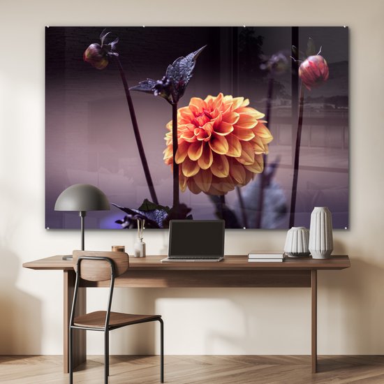 MuchoWow® Peinture sur verre 150x100 cm - Peinture sur verre acrylique - Fleurs - Chrysanthème - Macro - Plantes - Photo sur verre - Décoration murale salon - Décoration murale chambre - Peintures