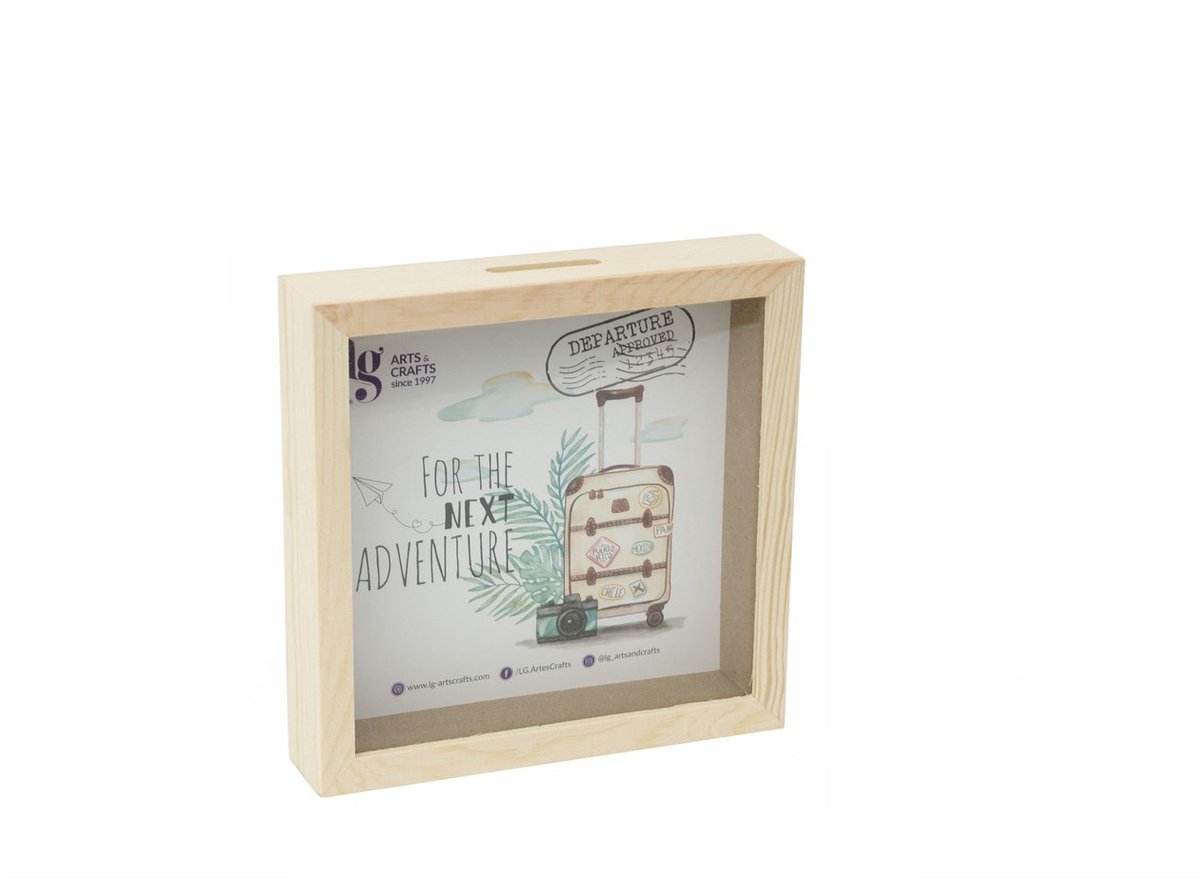 Hobbygroep houten spaarpot lijst - decoratie en sparen 13x13x3,6 cm.