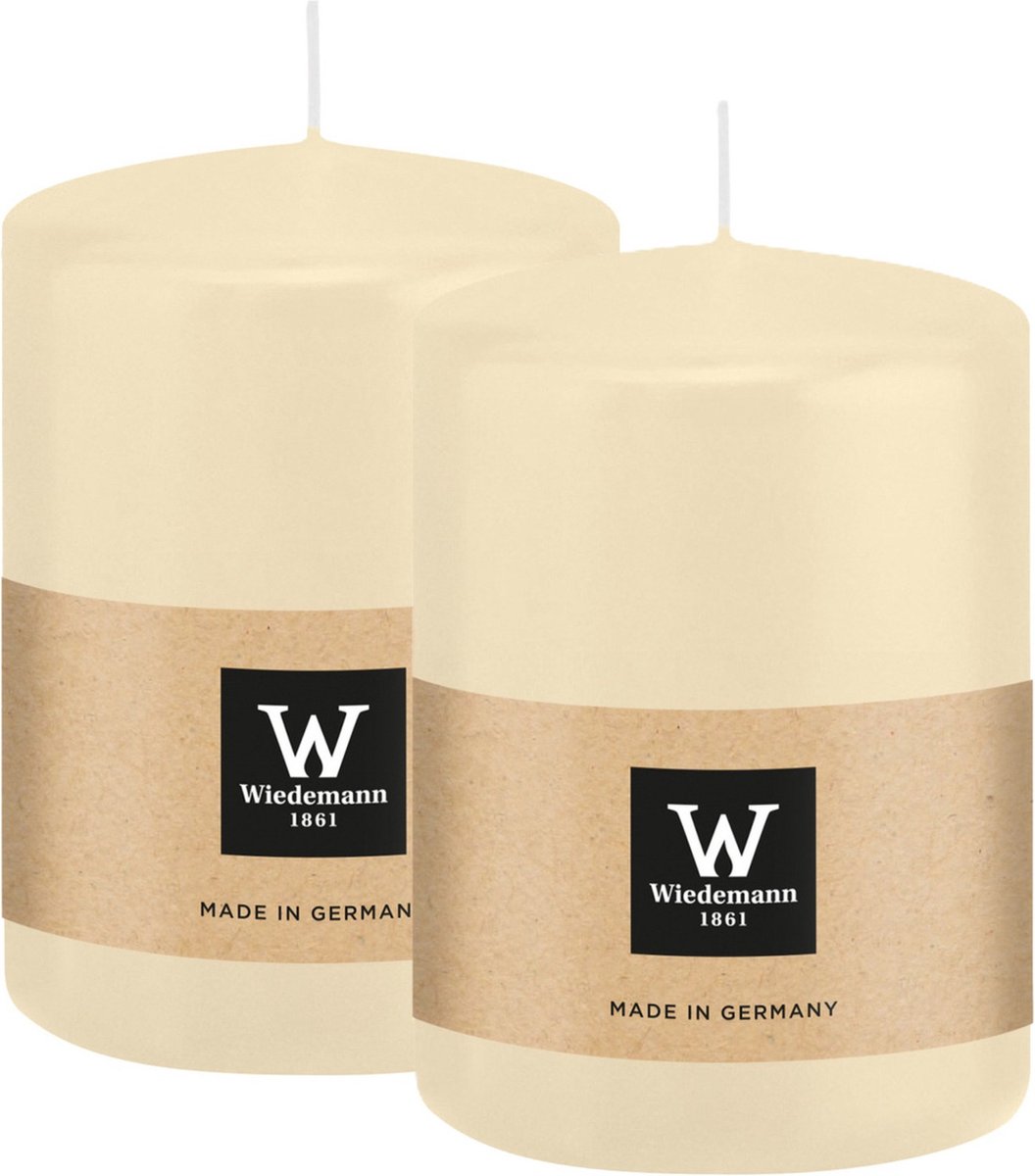 Wiedemann Cilinderkaars/stompkaars - 2x - creme wit - 6 x 8 cm - 29 branduren - zuilkaarsen