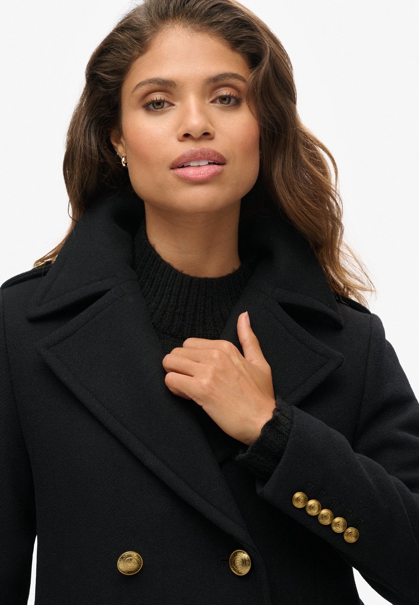 Superdry Dubbele rij knopen wollen mantel Dames Jassen Zwart