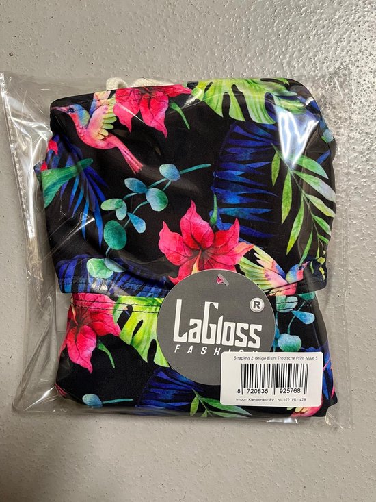Bikini sans bretelles LaGloss® imprimé tropical taille S – Bikini 2 pièces – Vêtements de plage d'été