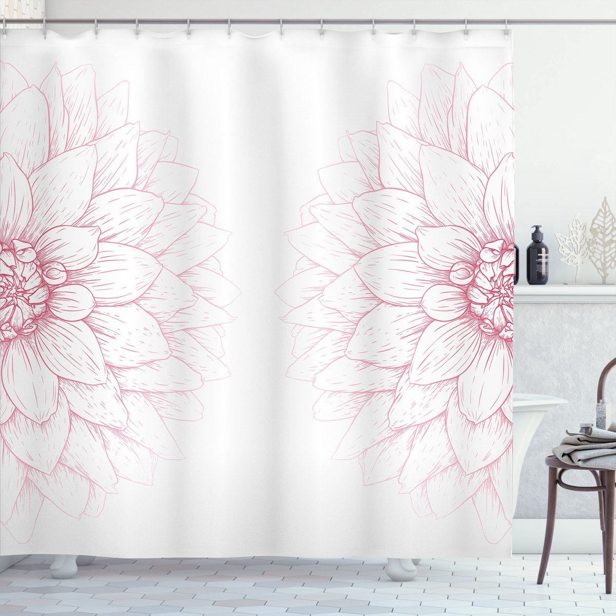 New Bed, Bloemendessin Roze Bloesem Bloem, Douchegordijn Badkamer Decor Set met Haakjes, 175 cm B 180 cm L