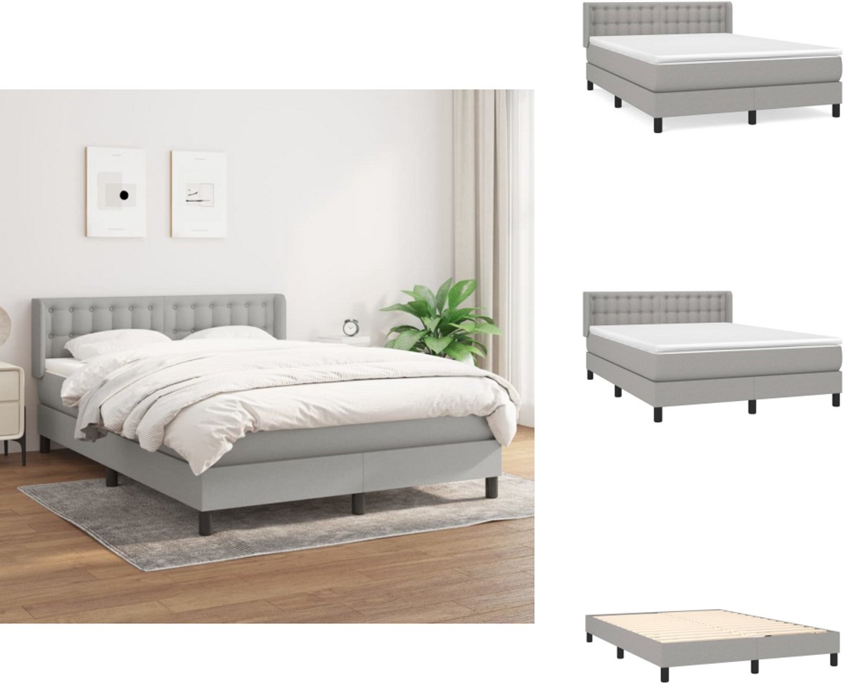 vidaXL Boxspring - Boxsprings - Bed - Slaapmeubel - Boxspring met matras stof lichtgrijs 140x200 cm
