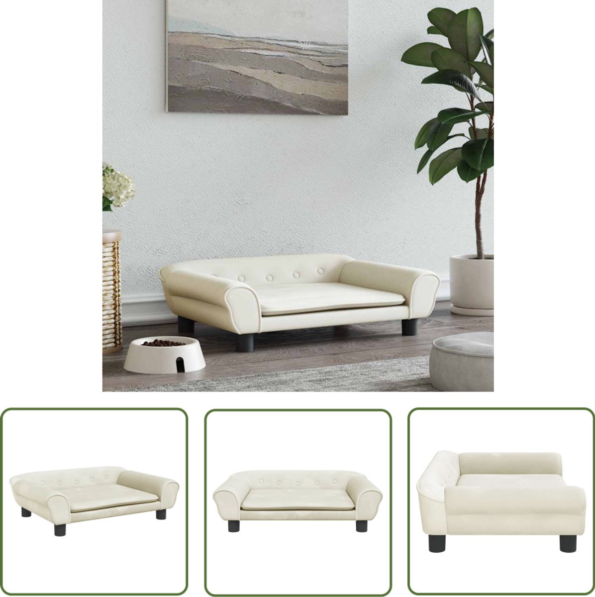 vidaXL Honden Bed – Hond Mand – Hondenmand 70x48x22 cm fluweel crèmekleurig – Honden Nest – Fluweel Hondenmand – Crème Hondenmand